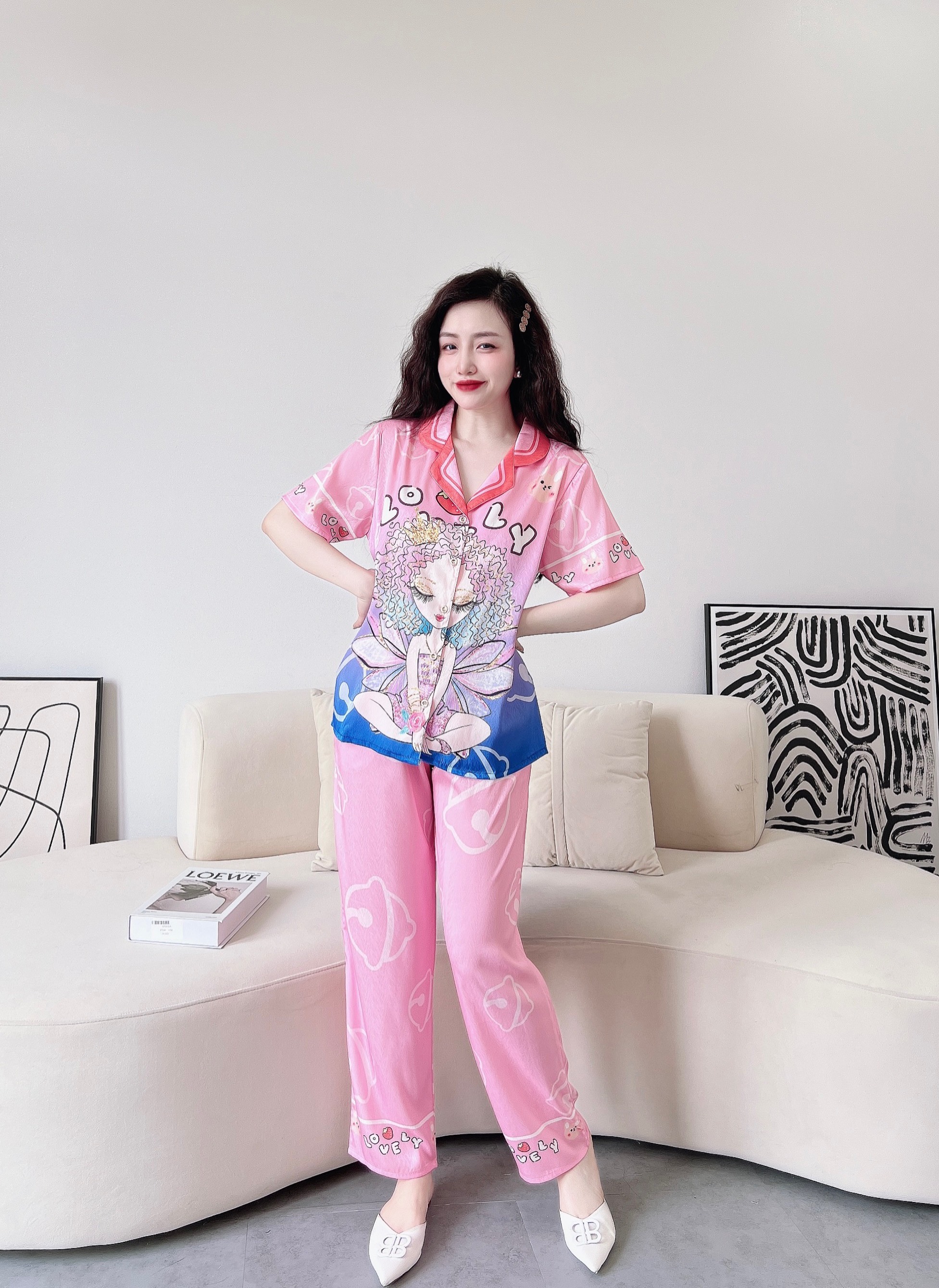 Bộ Pyjama lụa xước ánh kim cao cấp (free size: 45kg đến 65kg) HÀNG THIẾT KẾ MỚI.