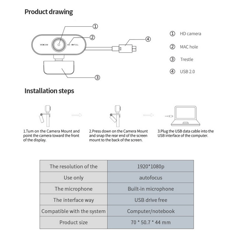 Webcam Full HD 1080P Webcams With Microphone For Video Calling Camera