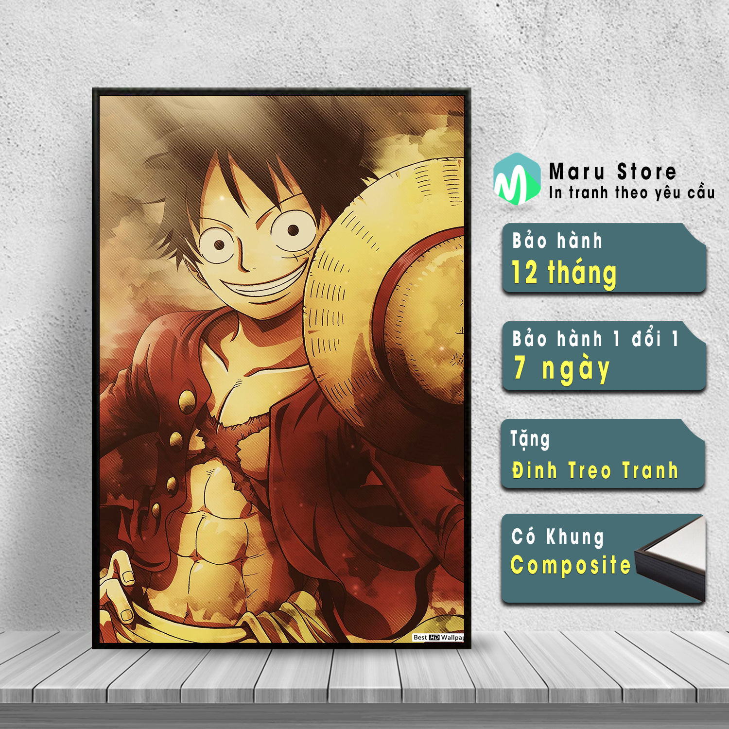 Tranh Anime One Piece Luffy Treo Tường Có Khung Composite