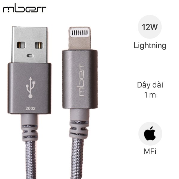 Cáp Lightning MFI 1 m Mbest DS286-WB Xám ( Likenew )