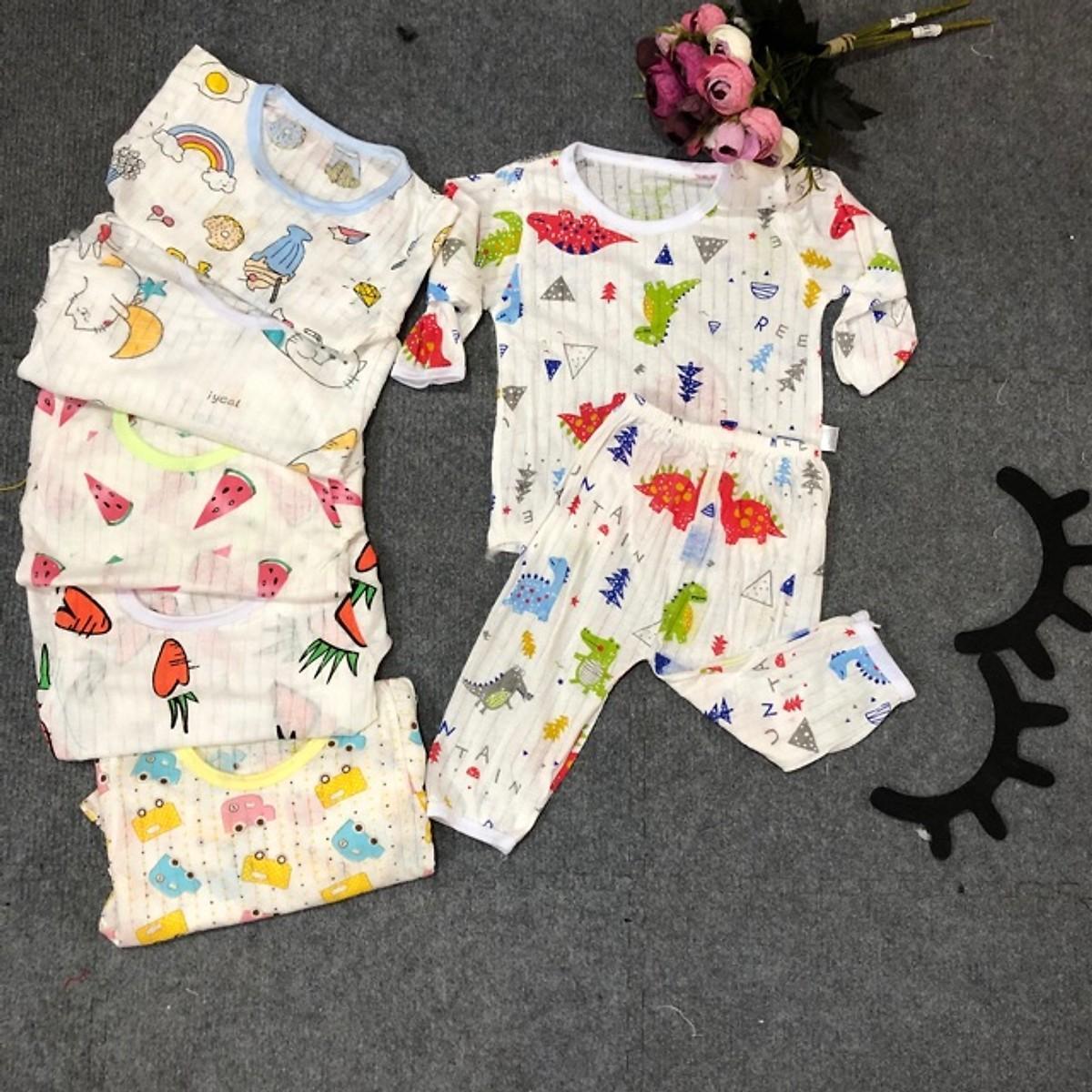 Combo 5 bộ dài cotton giấy cài vai cho bé