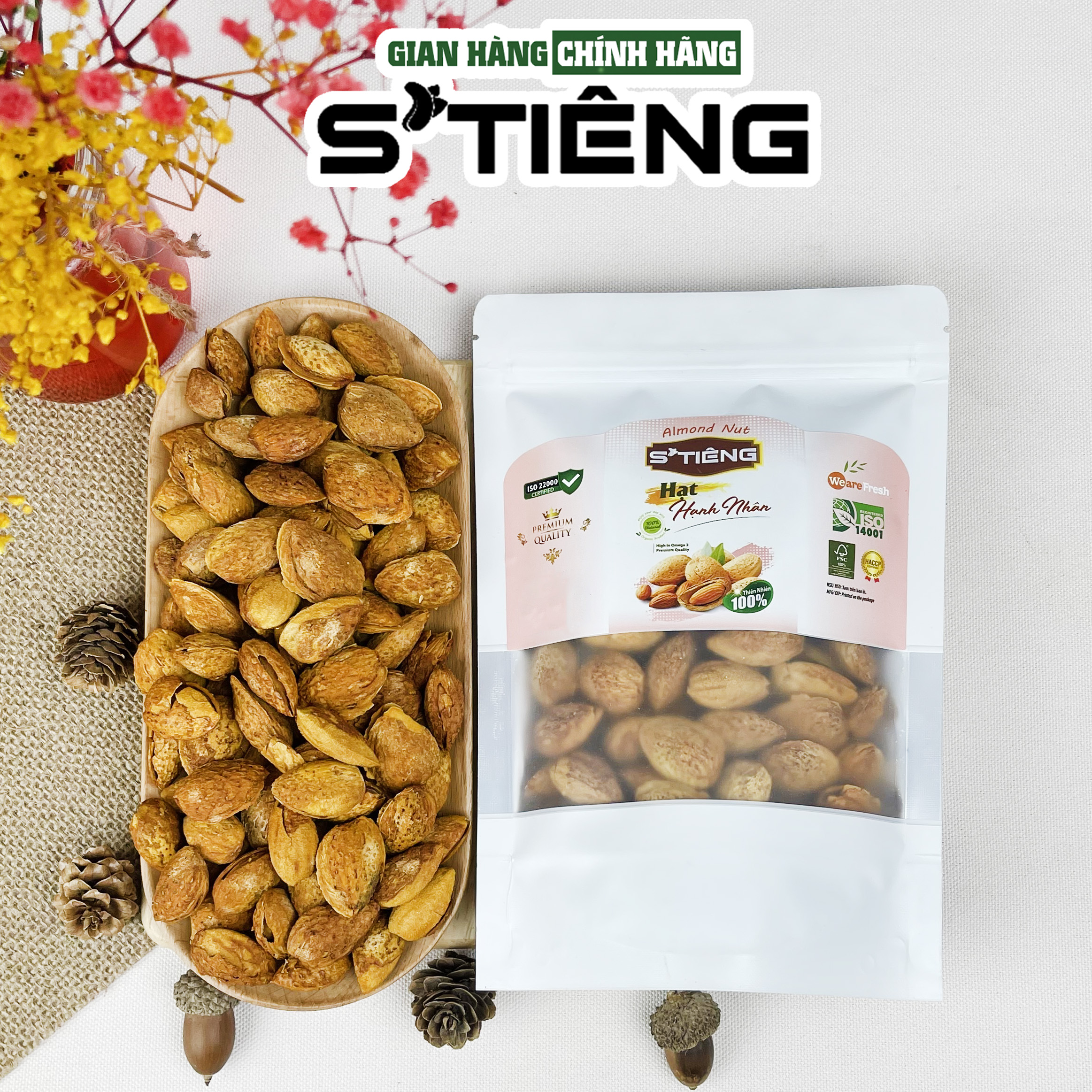 Hạt Hạnh Nhân Còn Vỏ Rang Bơ STIENG Giòn Ngon