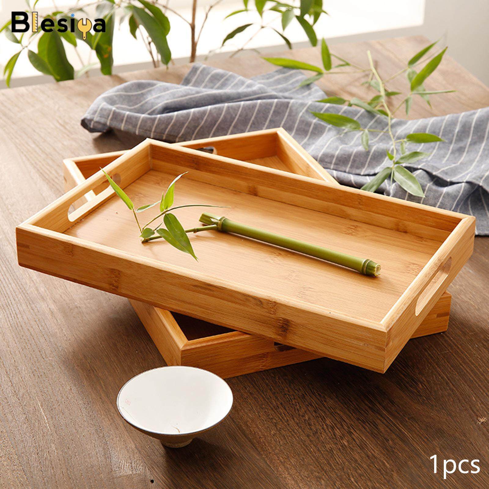 Blesiya Rustic Bamboo Serving Trays for Kitchen Coffee, Tea, Drinks Home Decor