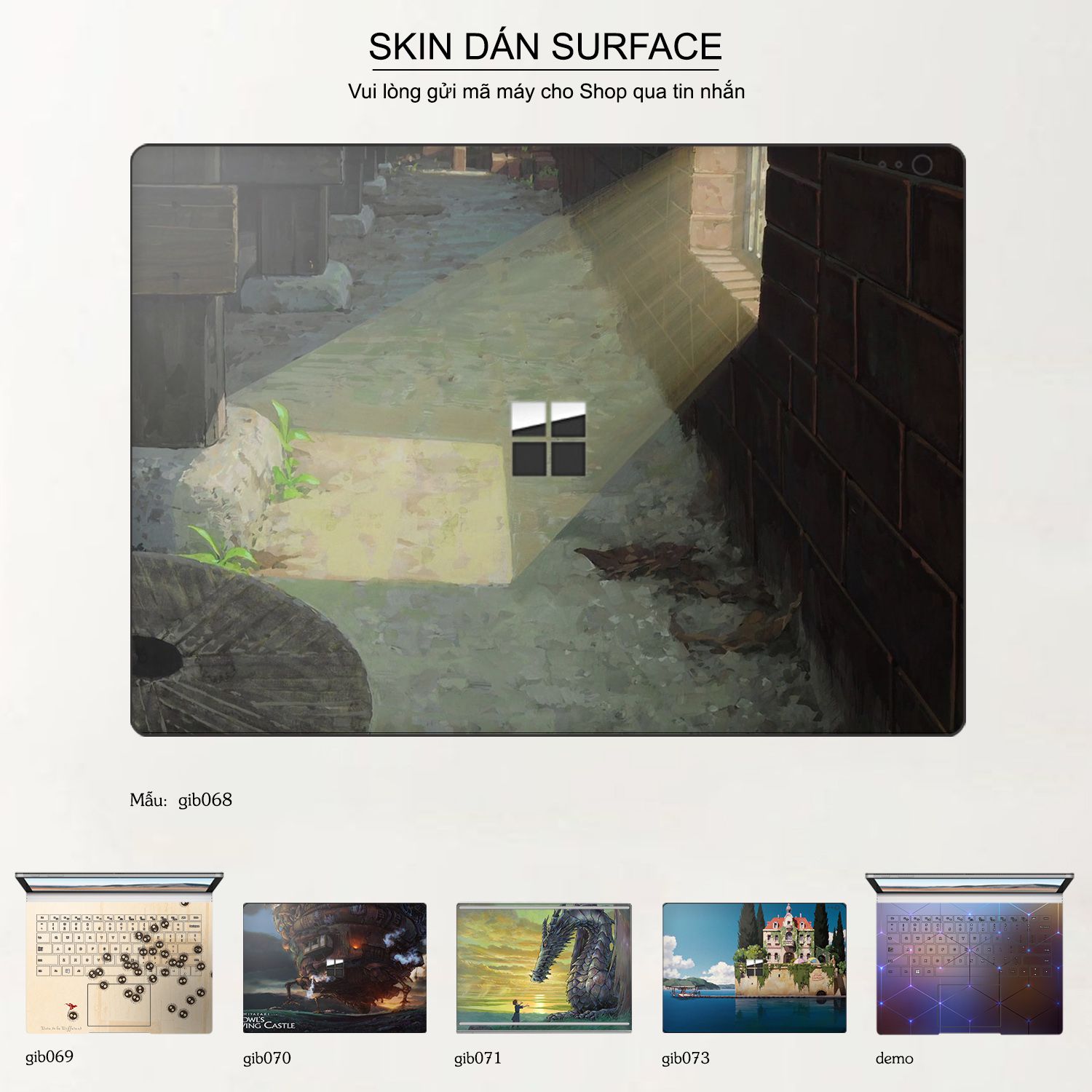 Decal Skin dán Surface Pro / Laptop / Go / Book mẫu Ghibli (inbox mã máy cho shop)
