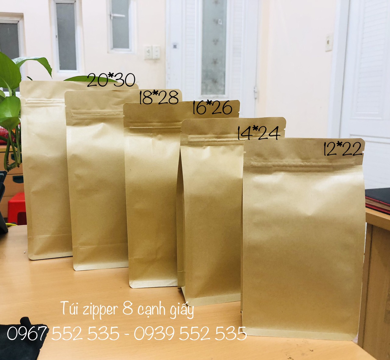 Túi zipper Kraft Giấy 8 cạnh đáy vuông - không cửa sổ