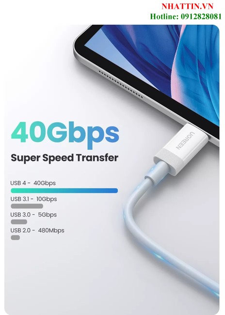 Cáp USB Type-C to USB Type-C USB4 GEN3 dài 0.8m Ugreen 40113
