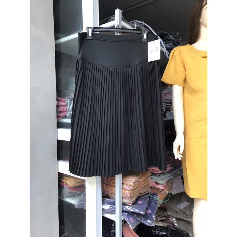 Chân Váy Bầu Midi Xếp Ly Lụa Gân