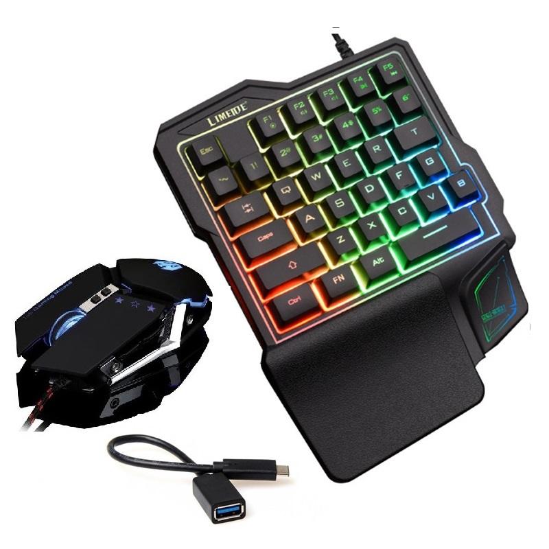 Combo bàn phím một tay limedie gk103 và chuột t06 led nhiều màu + tặng kèm cáp otg
