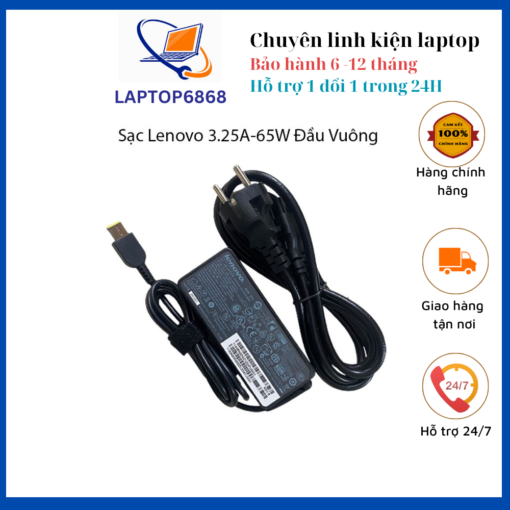Sạc zin laptop lenovo, sạc đầu vuông 3.25a 20v 65w thinkpad e431 e440 e450 e531 e540 e550 e555 e560 t430 t440 t440s