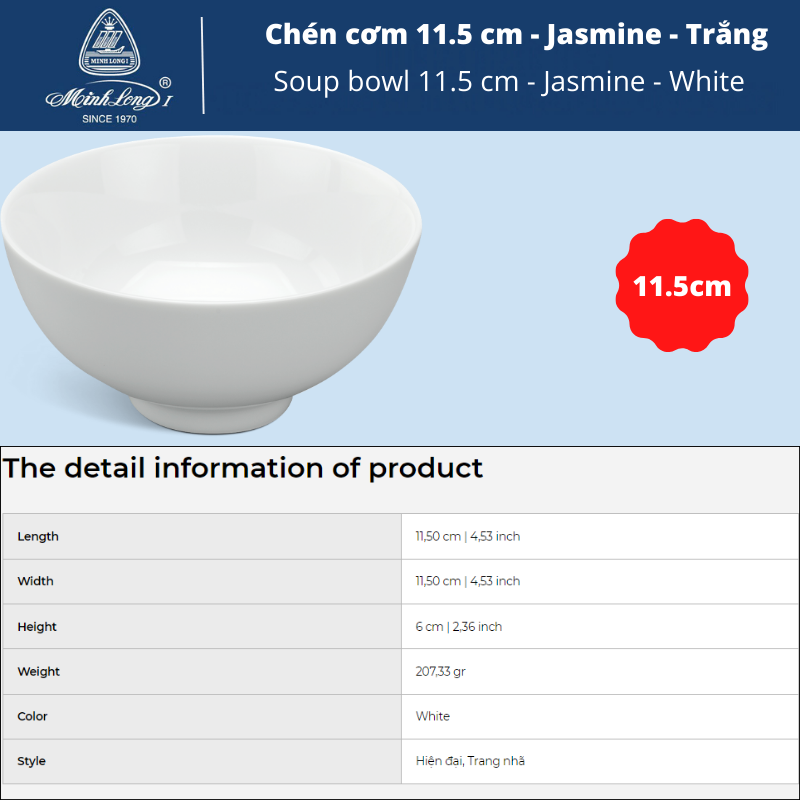 [HCM]Chén cơm 11.5 cm - Jasmine - Trắng