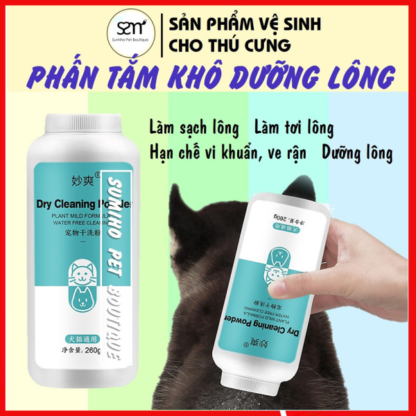 Phấn tắm khô dưỡng lông cho chó mèo Dry Cleaning Powder (Chai 260gr)