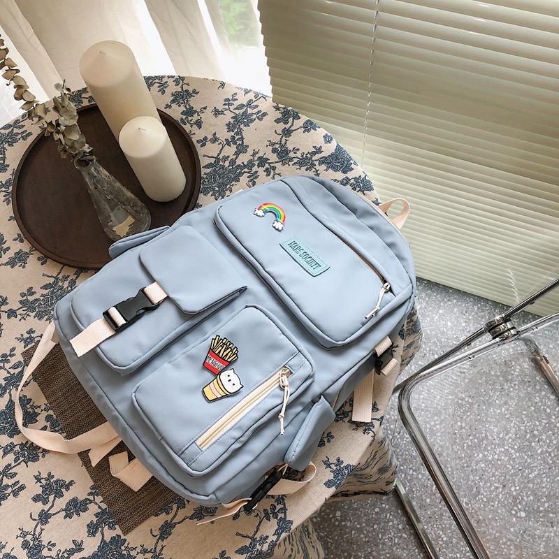 (Tặng gấu & sticker) Balo ulzzang chống nước Hàn Quốc vải đẹp