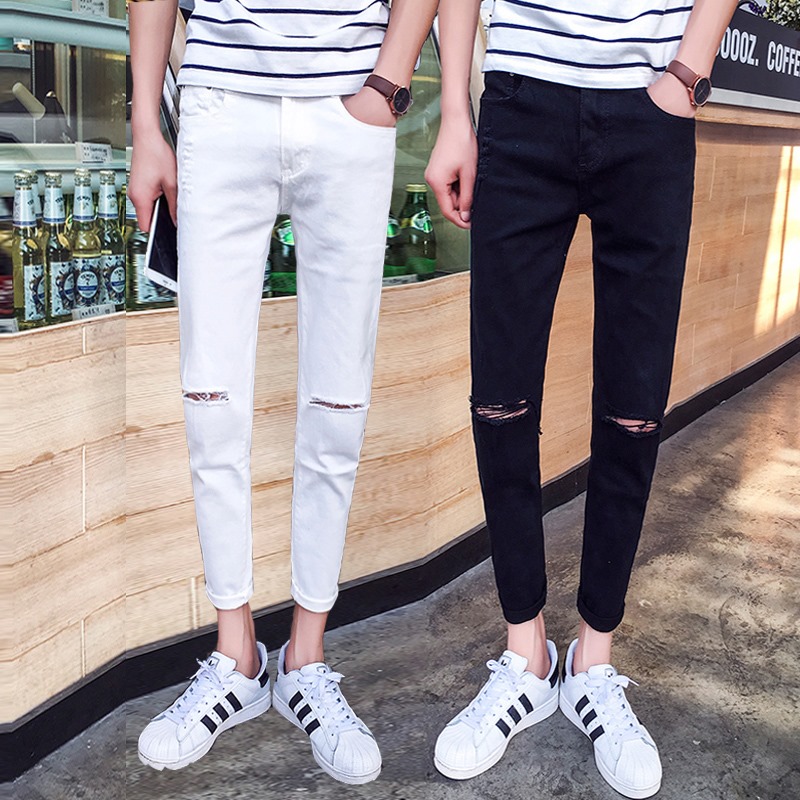 [HCM]Quần jean trắng rách gối