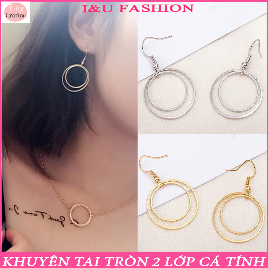 Khuyên tai hoa tai tròn 2 lớp nhỏ nhắn đơn giản dễ thương nữ tính 2 màu Bạc , Vàng dễ phối đồ phù hợp cho các kiểu trang phục đi học , đi làm , đi chơi KT-21