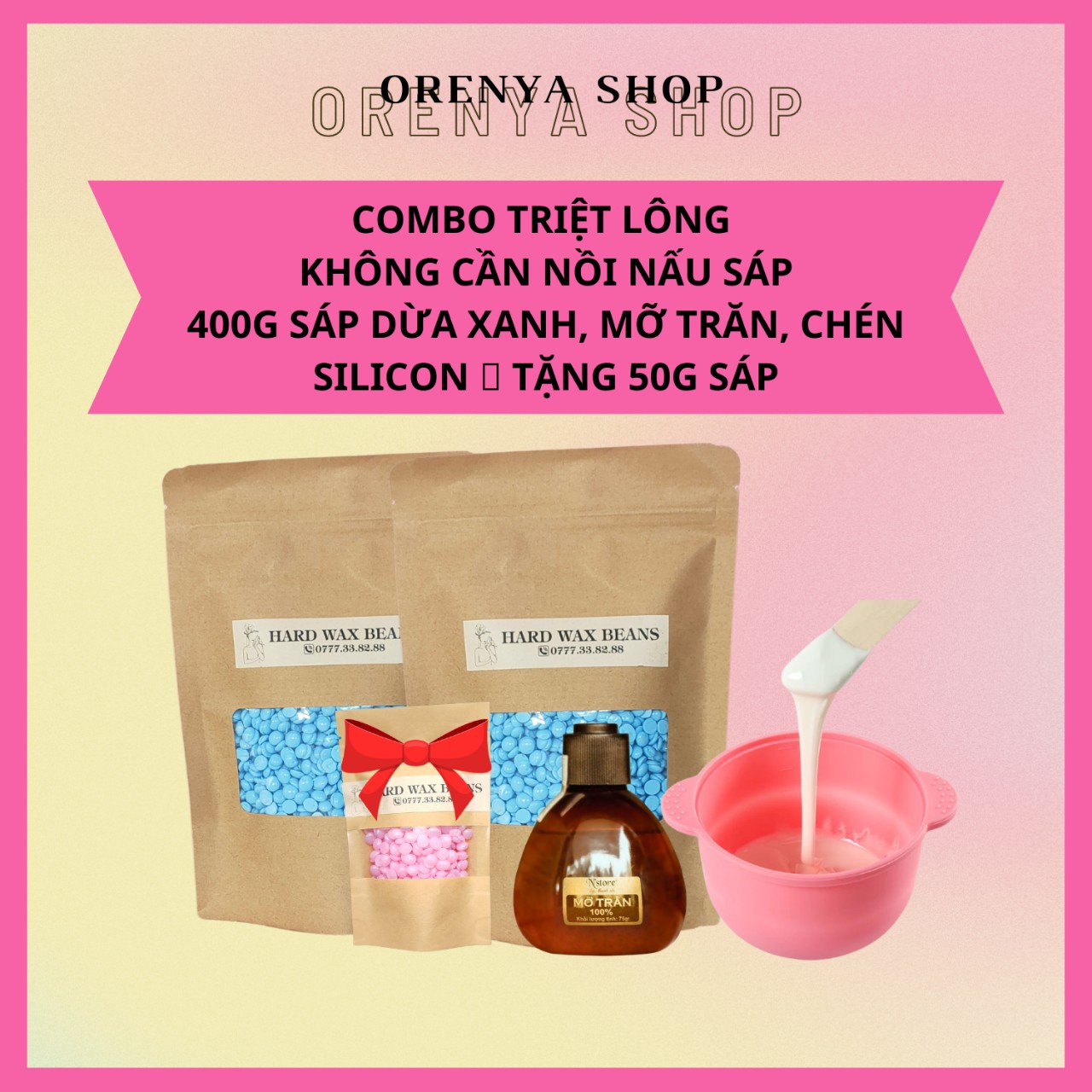 Combo sáp wax triệt lông tại nhà ( có chén )