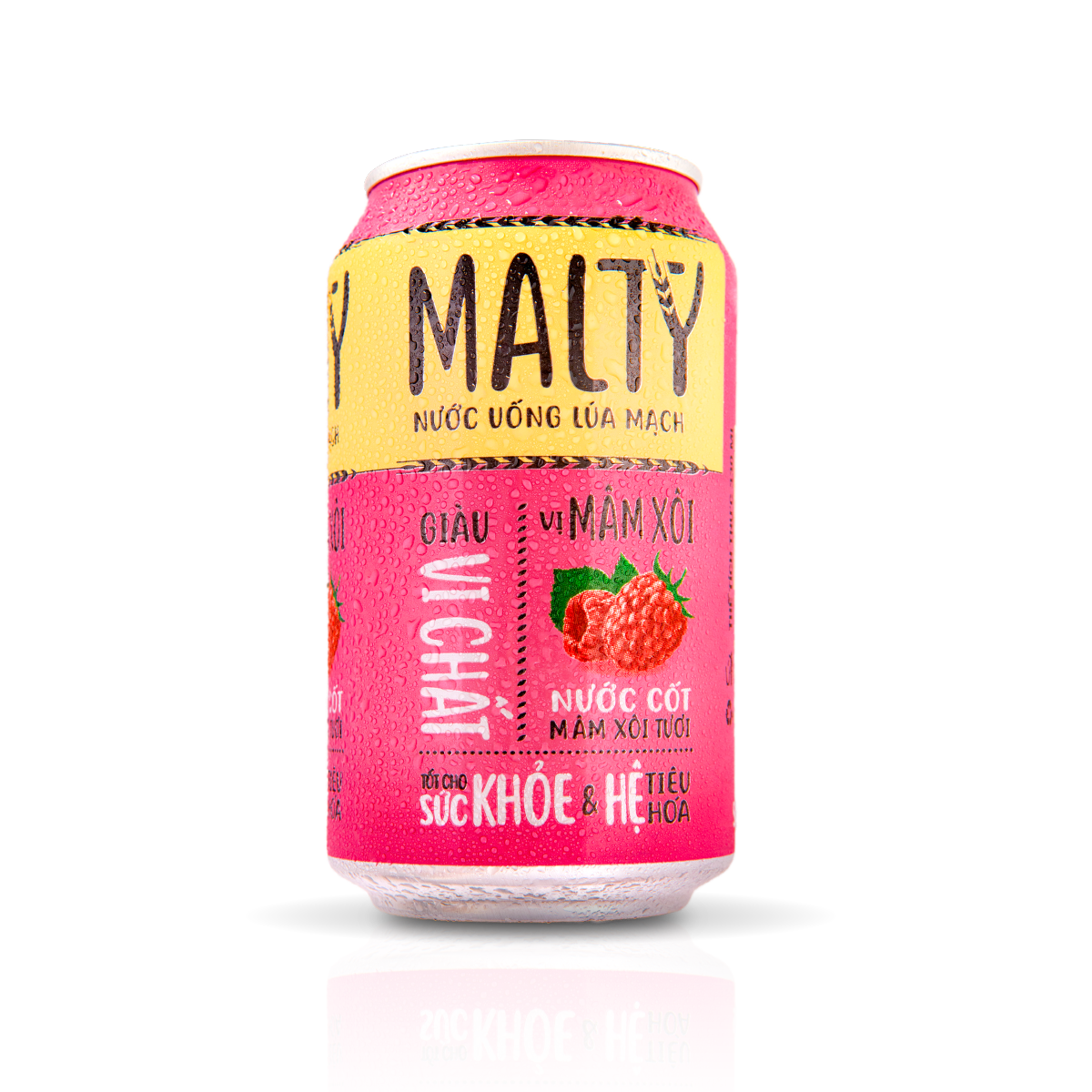 Nước uống Lúa Mạch Malty Vị Mâm Xôi - Thùng 24 lon/330ml