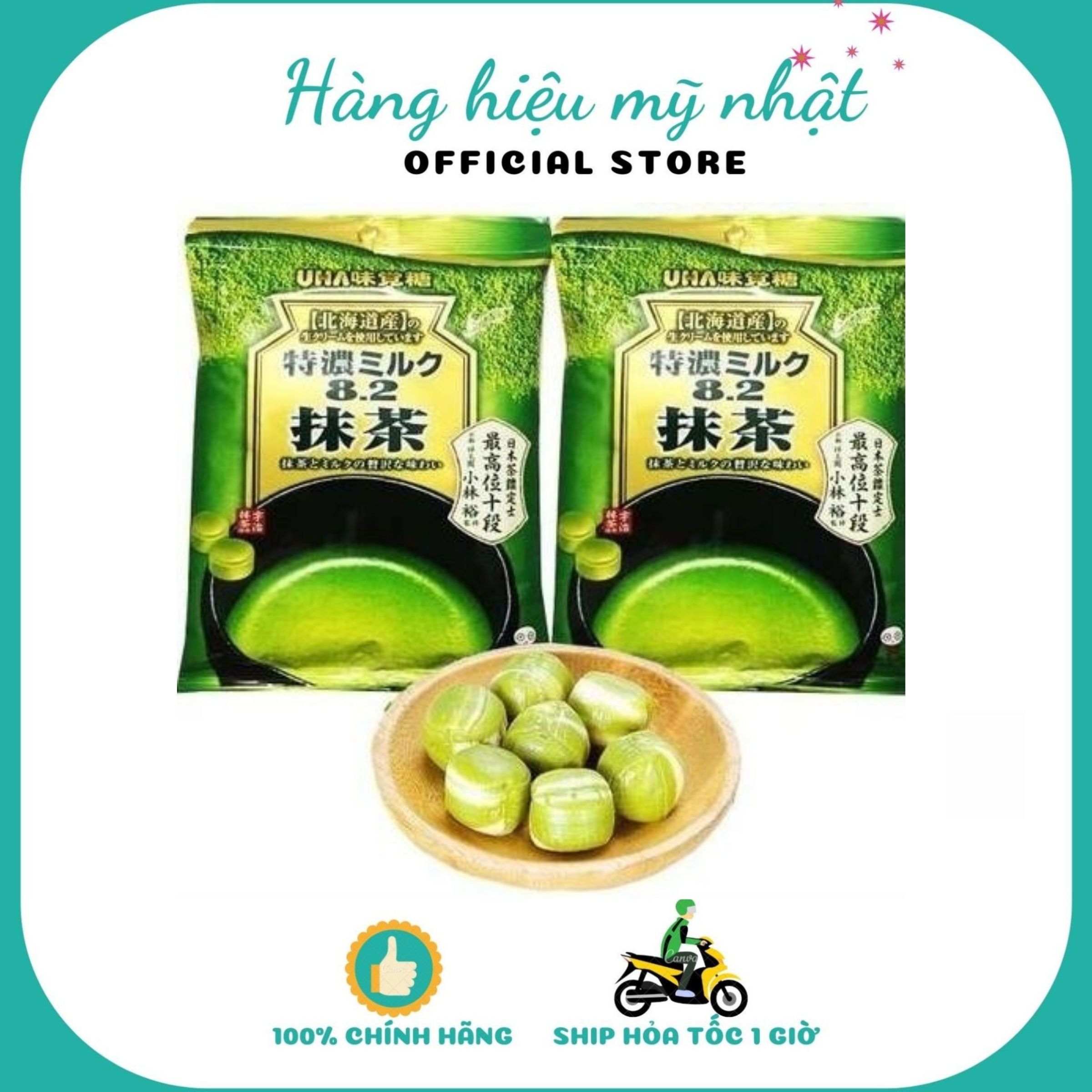 Kẹo sữa matcha trà xanh UHA Nhật Bản
