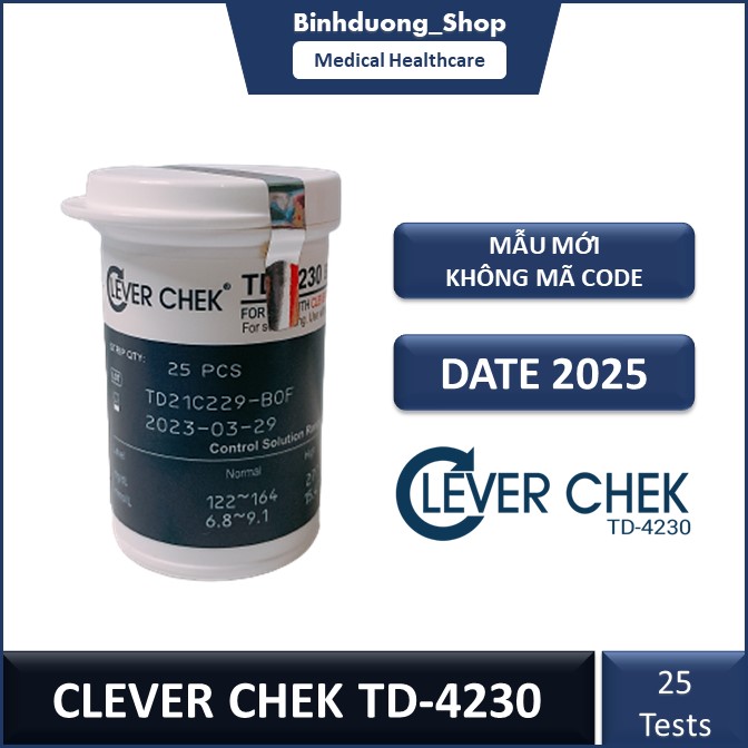 Que thử đường huyết clever chek td 4230 lọ 25 que date xa