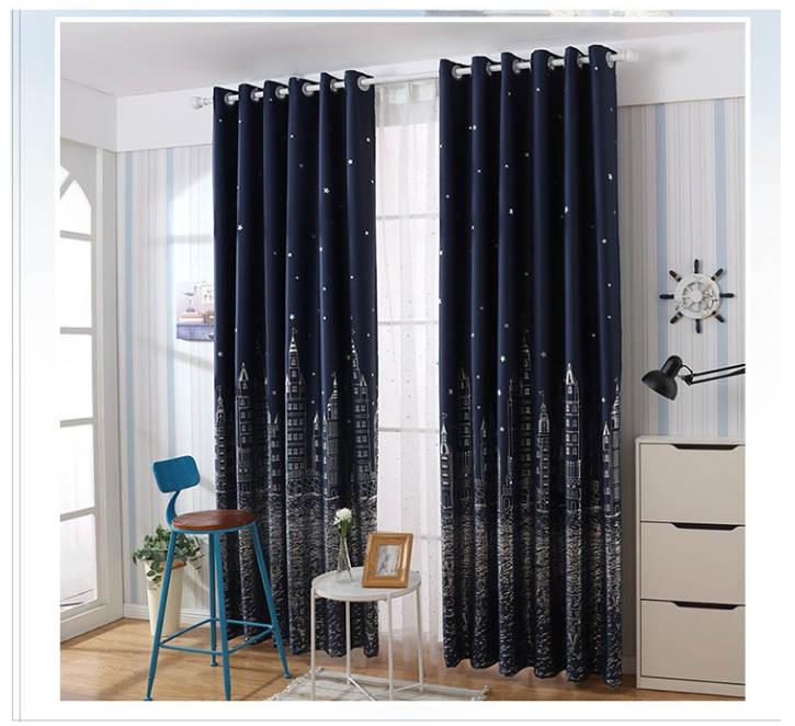 Rèm vải dày treo cửa chống nắng tốt 99% THÀNH PHỐ ĐEN XANH ĐEN PL123