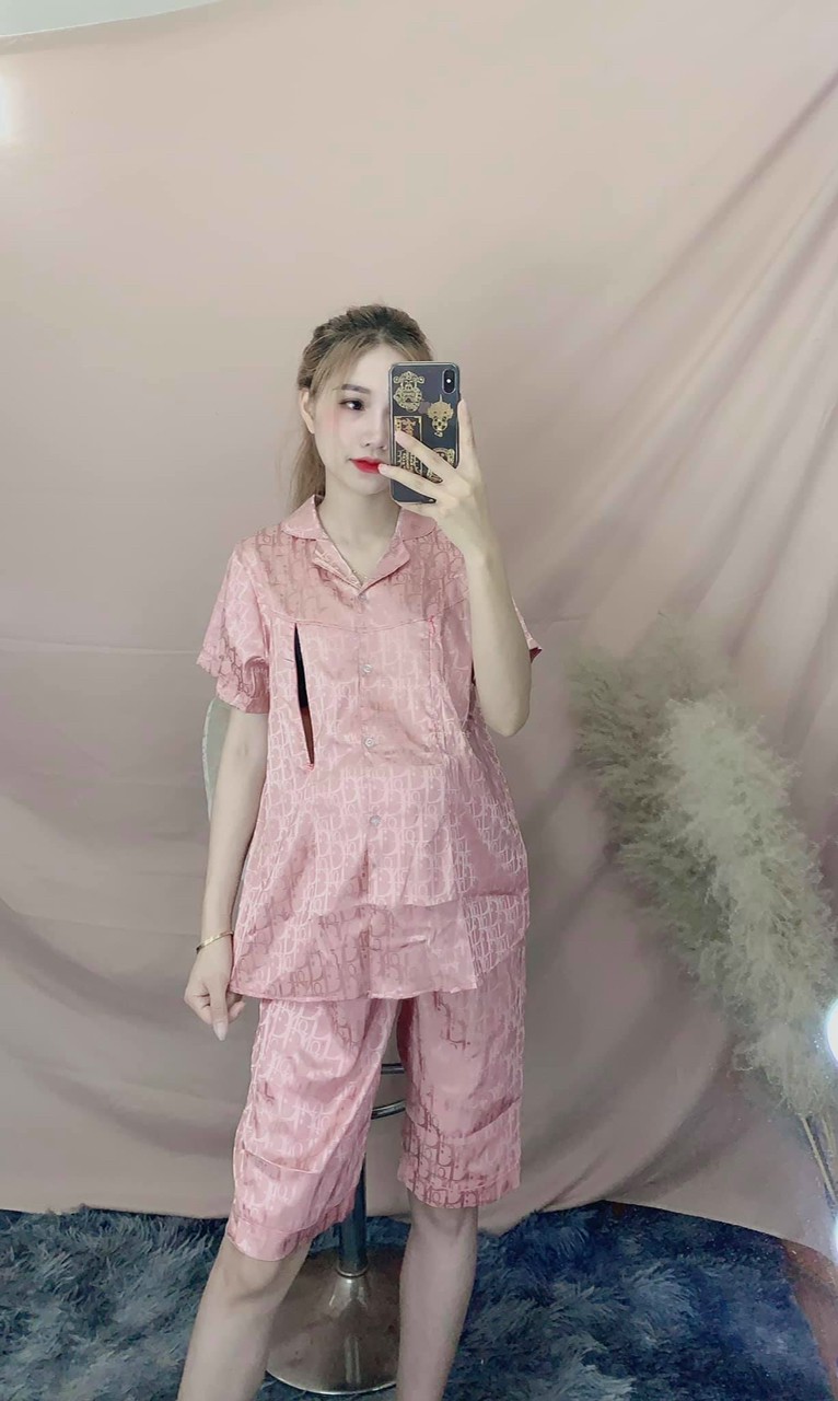 Đồ bộ bầu mùa hè chất đũi lụa mặc đi chơi ở nhà chất siêu mát