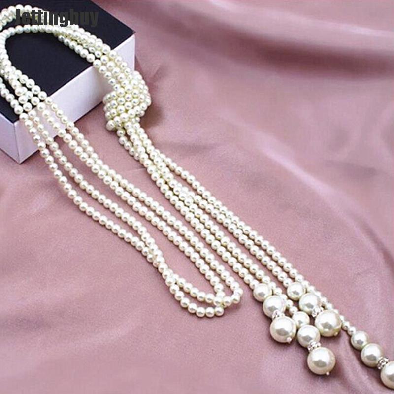 Jettingbuy Elegant Pearl Tassel Chain Long Pendant Necklace Charms Sweater Jewelry Gift