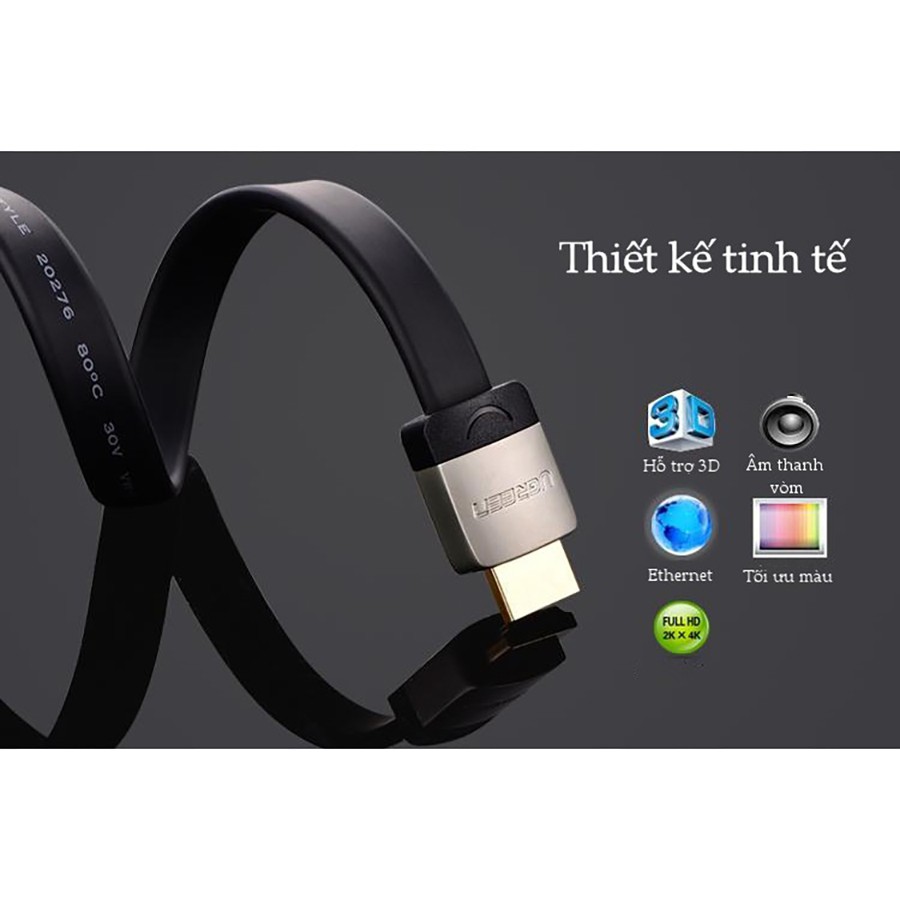 Cáp HDMI dẹt Ugreen 10263 dài 5M Ugreen hỗ trợ 3D 4K  - HapuStore