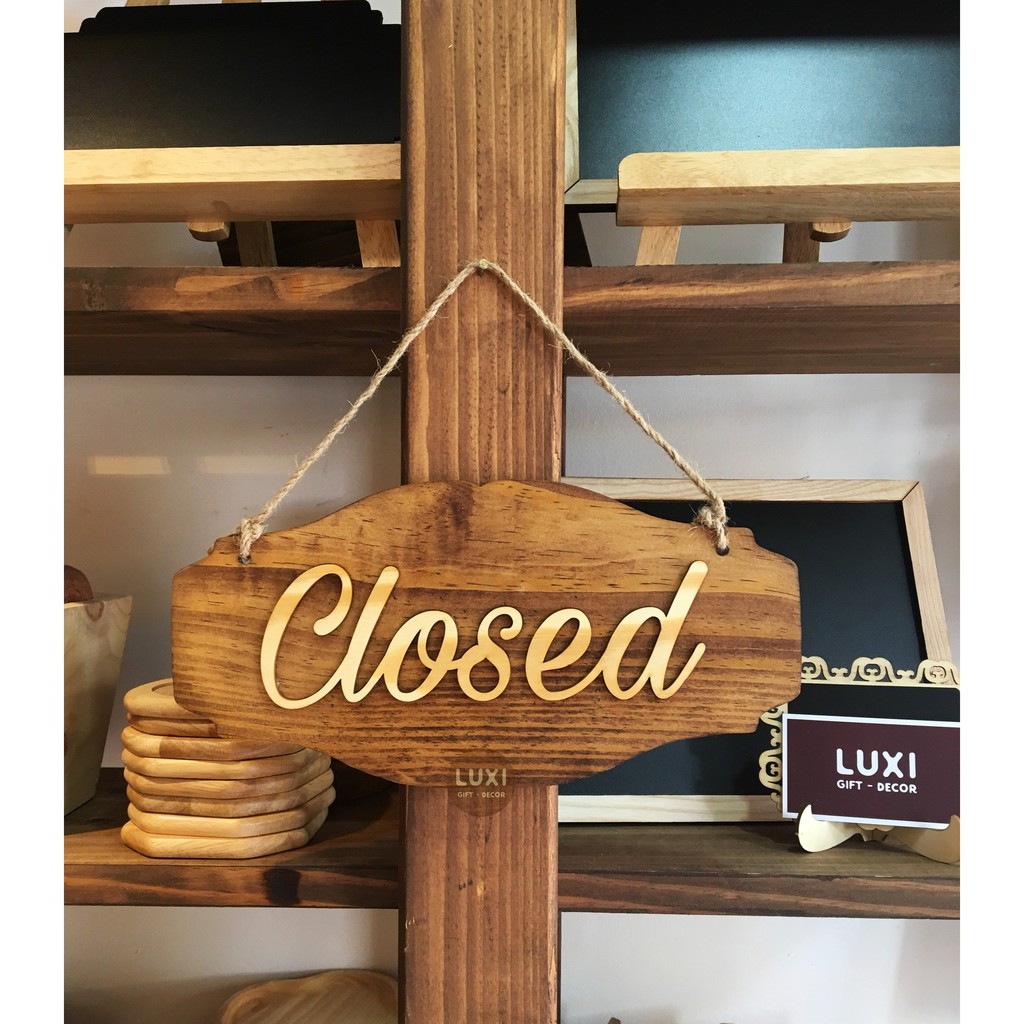 Bảng gỗ treo cửa 2 mặt Open-Closed(7am-10pm) - LUXI decor