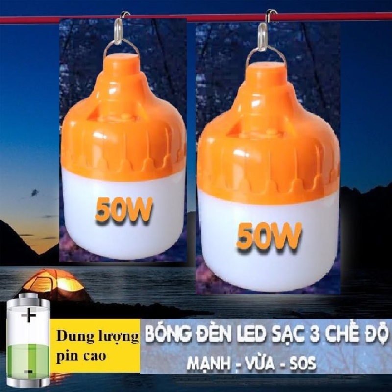 Bóng đèn LED sạc tích điện 50w 3 chế độ (4-6H) sử dụng cho hàng quán vỉa hè, hàng rong, dã ngoại, picnic ngoài trời