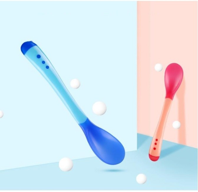 Thìa ăn dặm silicon báo nóng cho bé {Thìa báo nóng cho bé} {Thìa ăn dặm cho bé}
