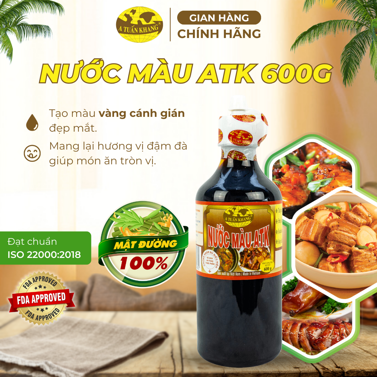 Atk Color Liquid 600g Bottle - Fish Stock Liquid, Marinate Delicious Meat, Rich in Traditional Flavor | A Tuan Khang