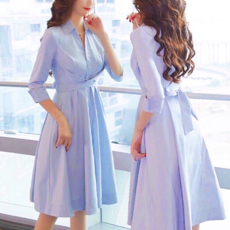 Đầm Xanh Cột Chéo Eo