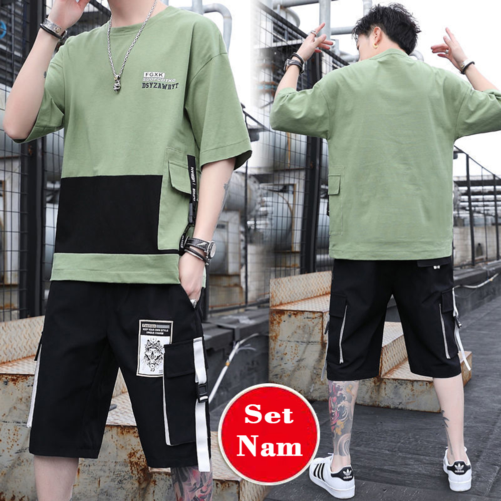Bộ Quần Áo Thun Nam Áo Ngắn Tay Kết Hợp Quần Shorts Phối Túi Hộp Độc Đáo Hot Trend 2024 Thời Trang FASHION4MENHN SET NAM 90000149