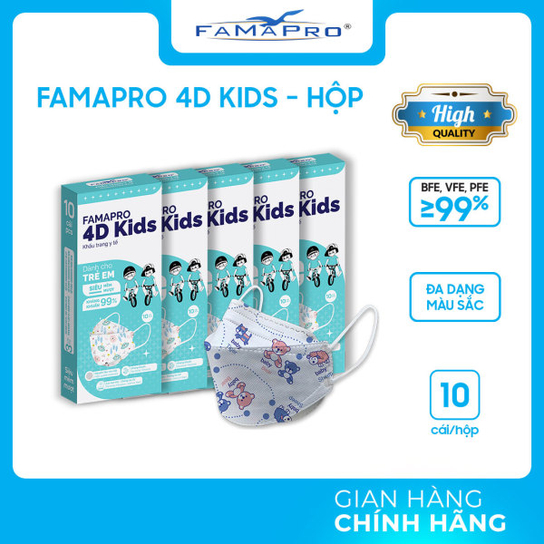 Combo 5 hộp khẩu trang 4D KIDS (kf94) Famapro 3 lớp kháng khuẩn cao cấp (10 cái / Hộp)