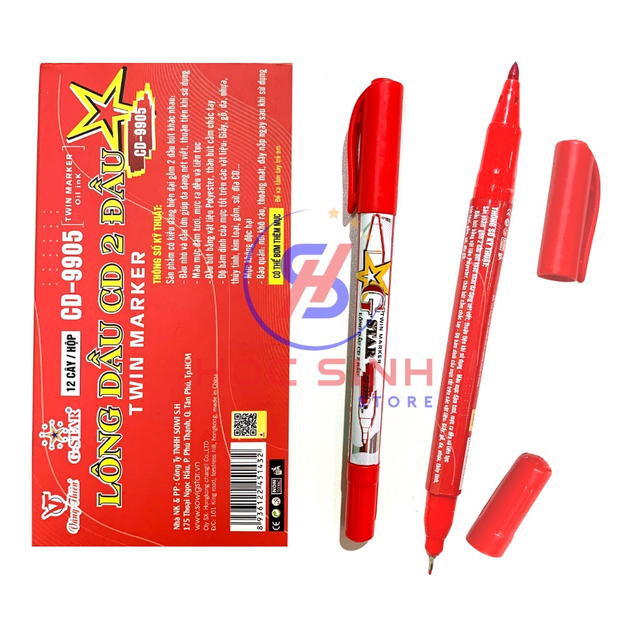 Combo 6/12 Bút Lông Dầu G-Star CD9905 2 Đầu – Mực Bền Màu, Viết Đa Năng (Không Xóa Được) - VPP No.1