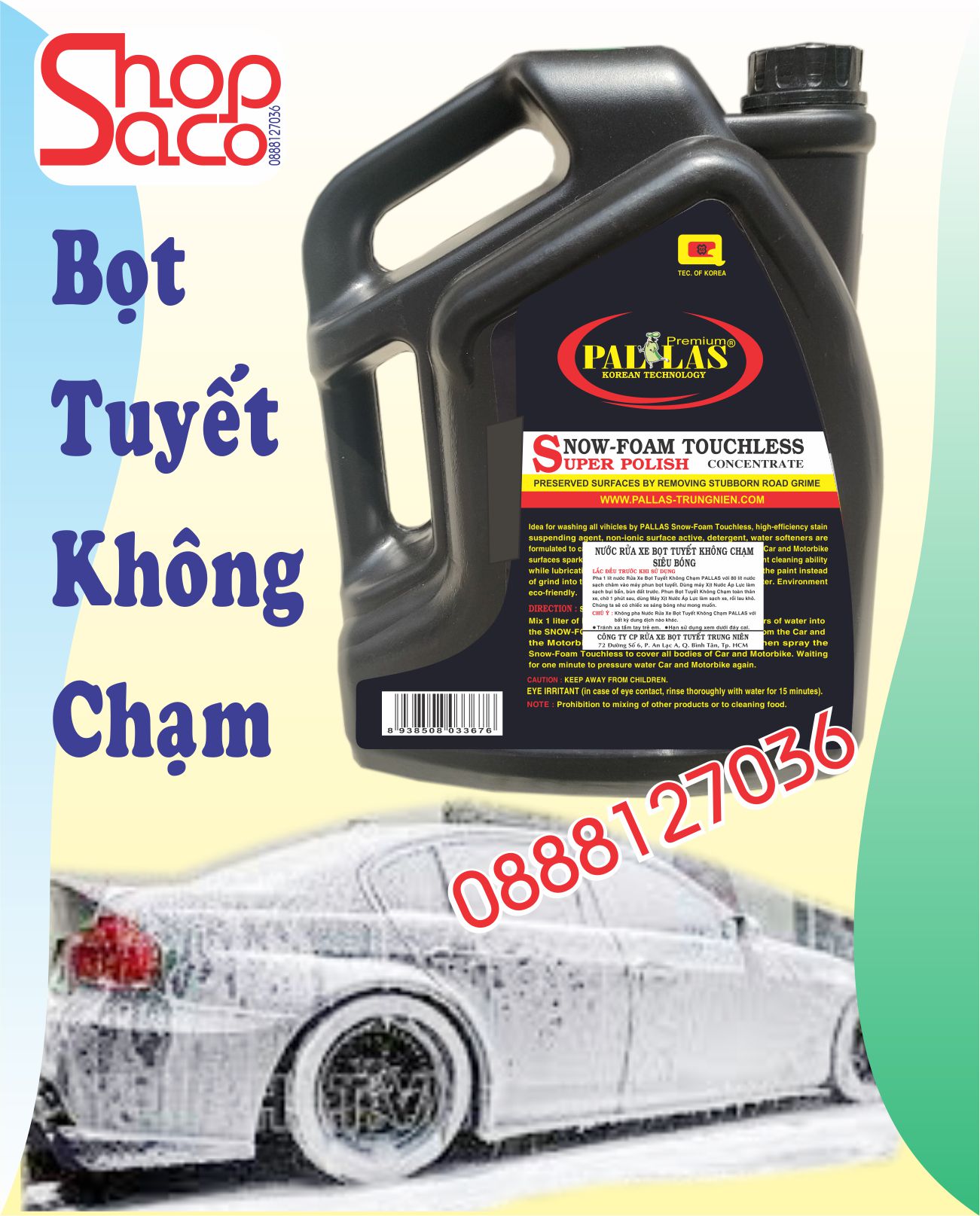 Nước Rửa Xe Bọt Tuyết Không Chạm Pallas 6 lít