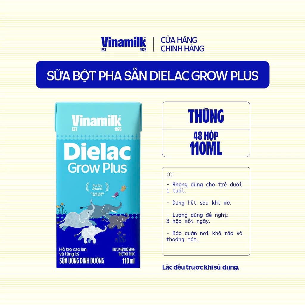 Thùng 48 Hộp Sữa Bột Pha Sẵn Vinamilk Dielac Grow Plus 110ml.