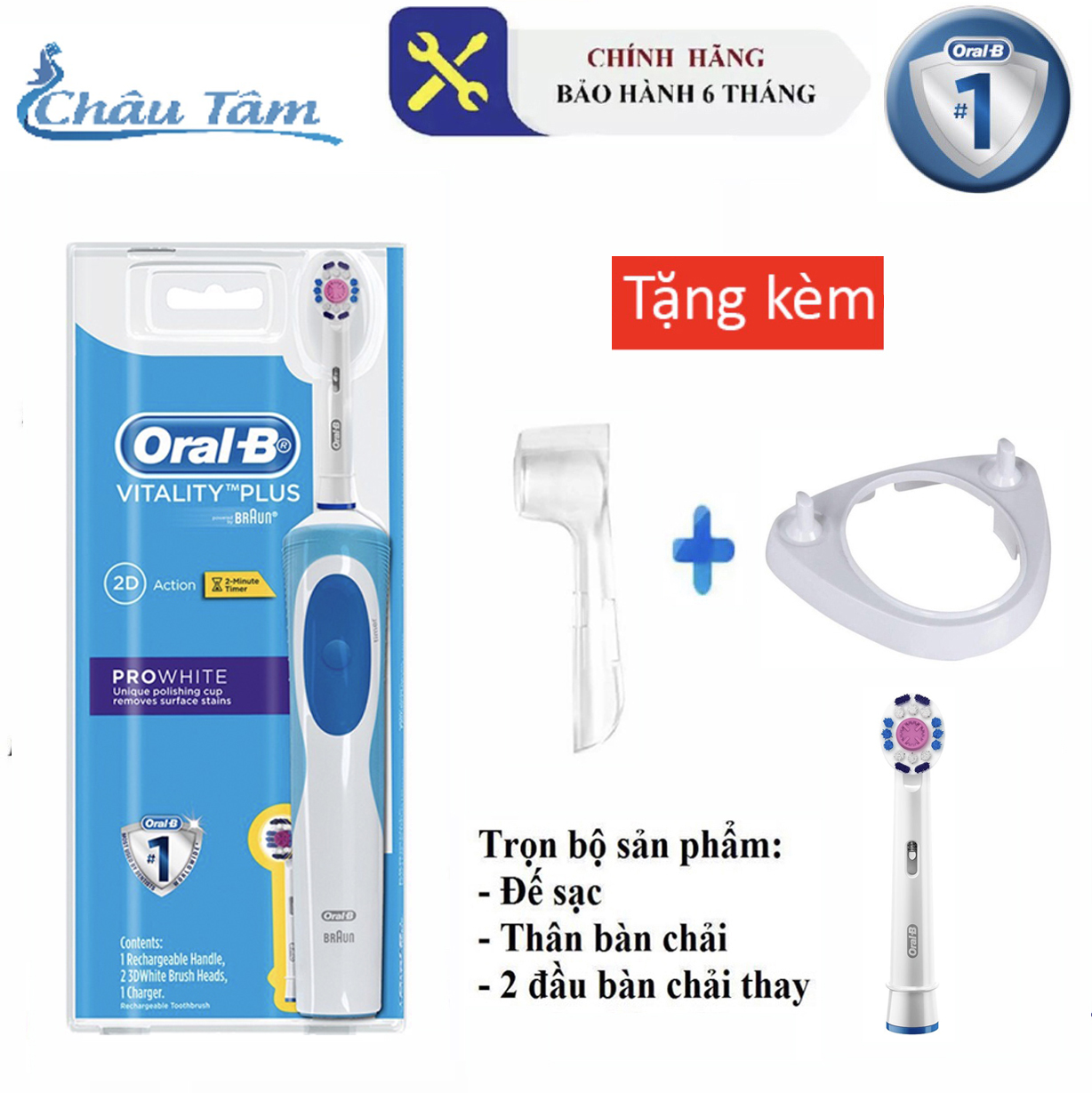 BÁO GIÁ BÀN CHẢI ĐÁNH RĂNG ĐIỆN ORAL B VITALITY | Shopee Lazada Sendo Tiki mới nhất 24 Bàn chải đánh răng điện Oral-B Vitality Plus 2 đầu Pro White (sản phẩm có bảo hành 6T + Tặng kèm nắp chụp đầu bàn chải .)