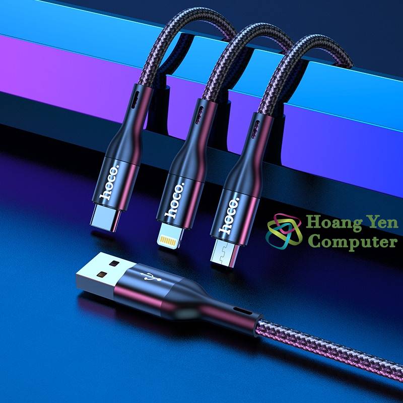 Cáp Sạc Hoco X2 Max 3 Đầu IPhone - Micro Usb - Type C Dây Dù Chống Đứt Dài 1M - BH 6 Tháng 1 đổi 1 (MÀU SẮC NGẪU NHIÊN)