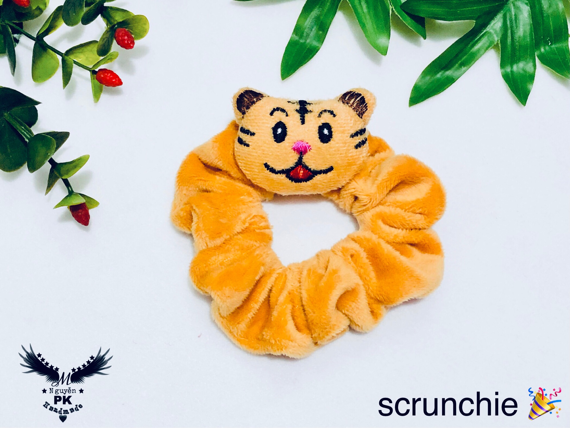 Dây cột tóc (scrunchie) hoạt hình gấu nhiều màu vải lông
