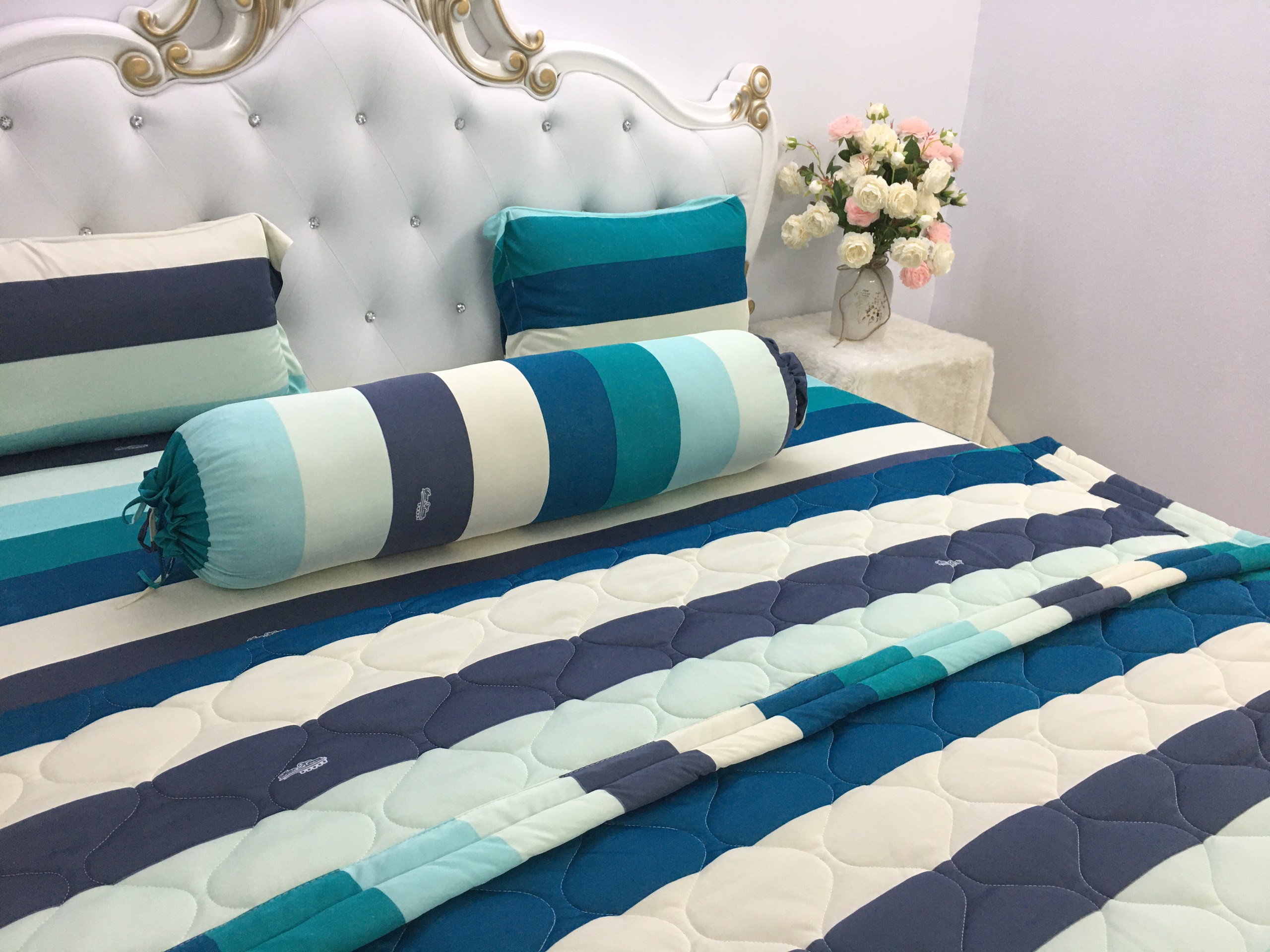 Bộ ga giường - drap thun Hàn mẫu cầu vòng (1 ga nệm, 2 vỏ gối nằm, 1 vỏ gối ôm)