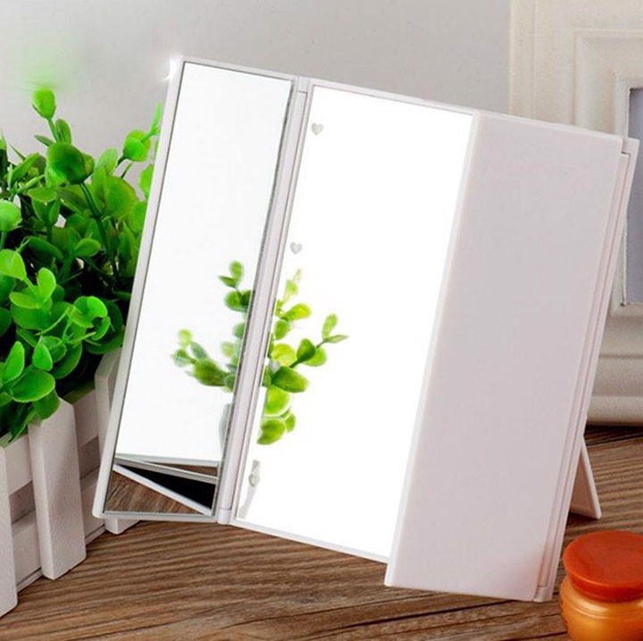 Gương trang điểm đèn led 3 mặt gấp gọn