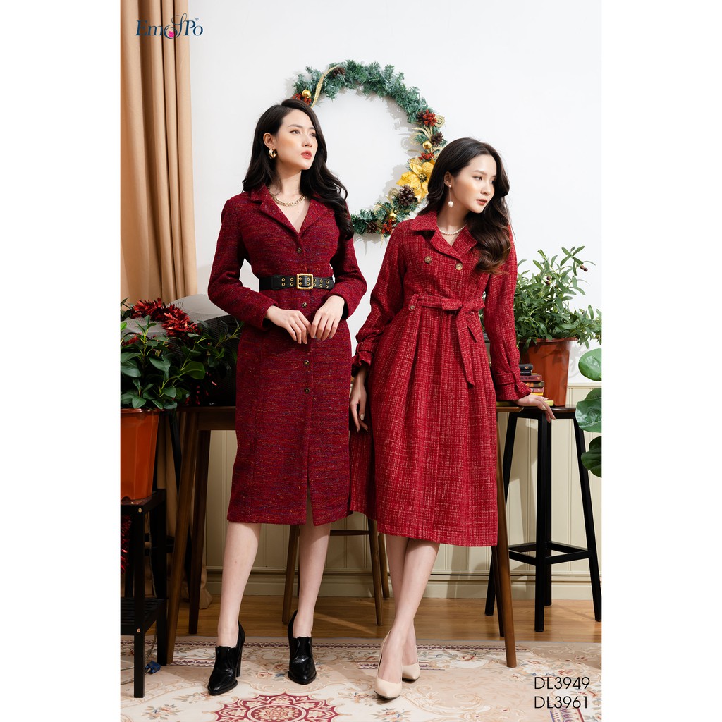 Đầm Ôm Emspo , Cổ Vest , Cài Cúc Dọc Đầm Dl3949