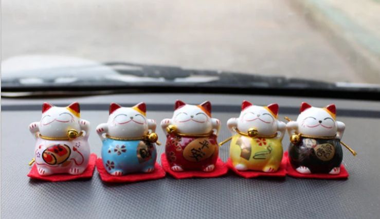 Bộ tượng 5 mèo Nhật may mắn gốm sứ cao cấp - tượng 5 chú mèo Thần Tài trang trí phong thủy