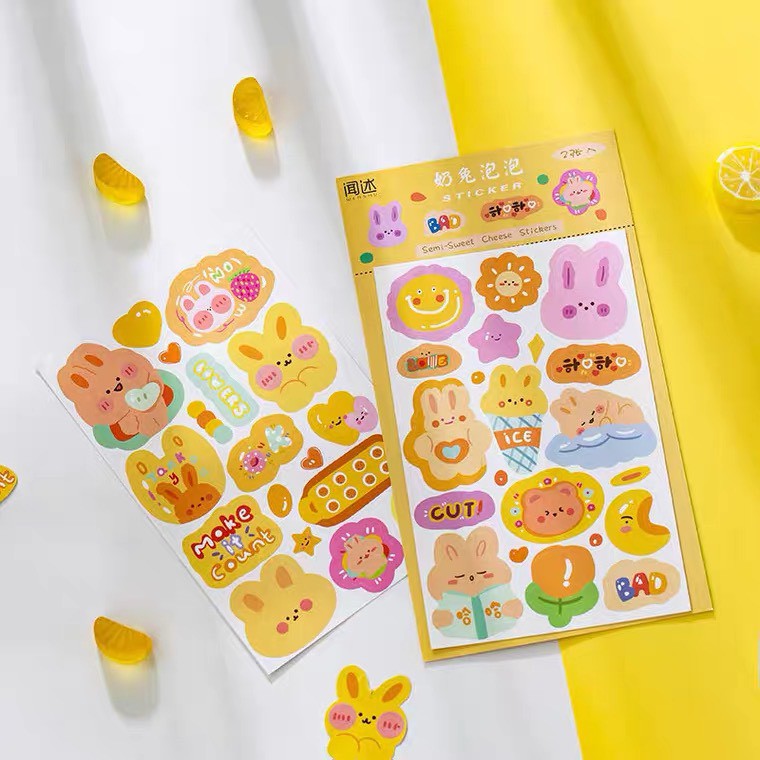 Set 2 tấm sticker, nhãn dán hoạt hình dễ thương