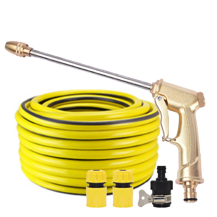 Vòi nước vòi phun nước rửa xe tưới cây tăng áp thông minh + bộ dây bơm nước 10m cao cấp TLG 701-3498 đầu đồng, cút, nối đen(vàng)
