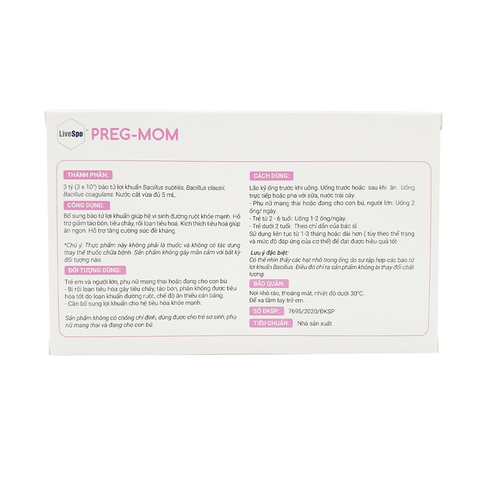 Men vi sinh Preg-mom (20 ống/hộp)