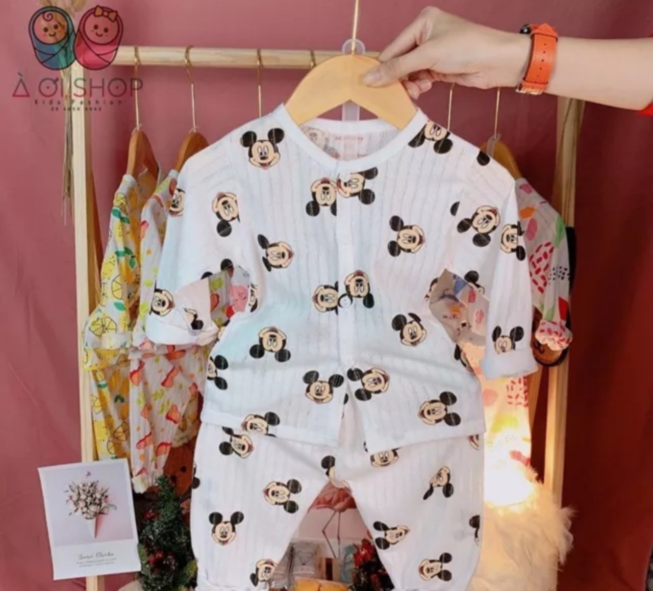 Bộ Thun cotton Giấy dài tay cho bé trai bé gái size từ 4-12KG