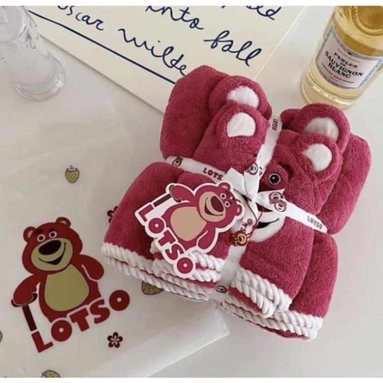 Set 2 Món Khăn Tắm + Khăn Mặt Gấu Hồng
