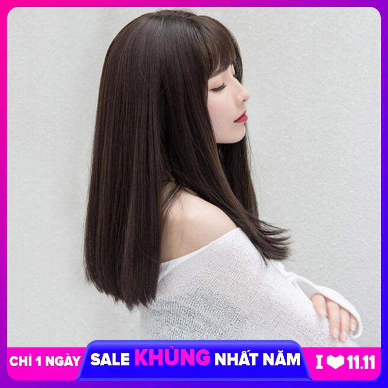 [TẶNG KÈM LƯỚI] Tóc giả nữ sợi tơ Hàn Quốc CÓ DA ĐẦU - TG34 ( NÂU SOCOLA Y HÌNH ) giá rẻ