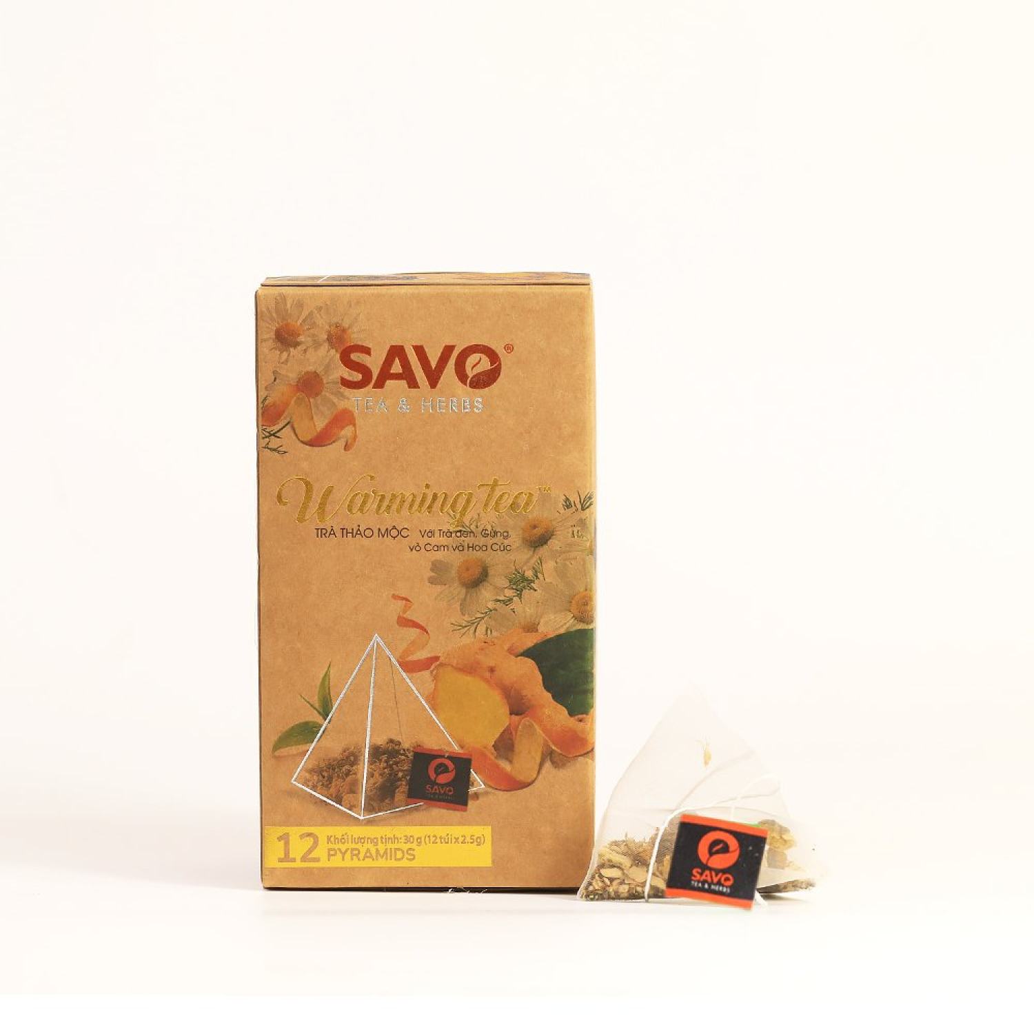 Trà Warming SAVO - Trà thảo mộc (trà đen, gừng, hoa cúc, vỏ cam)